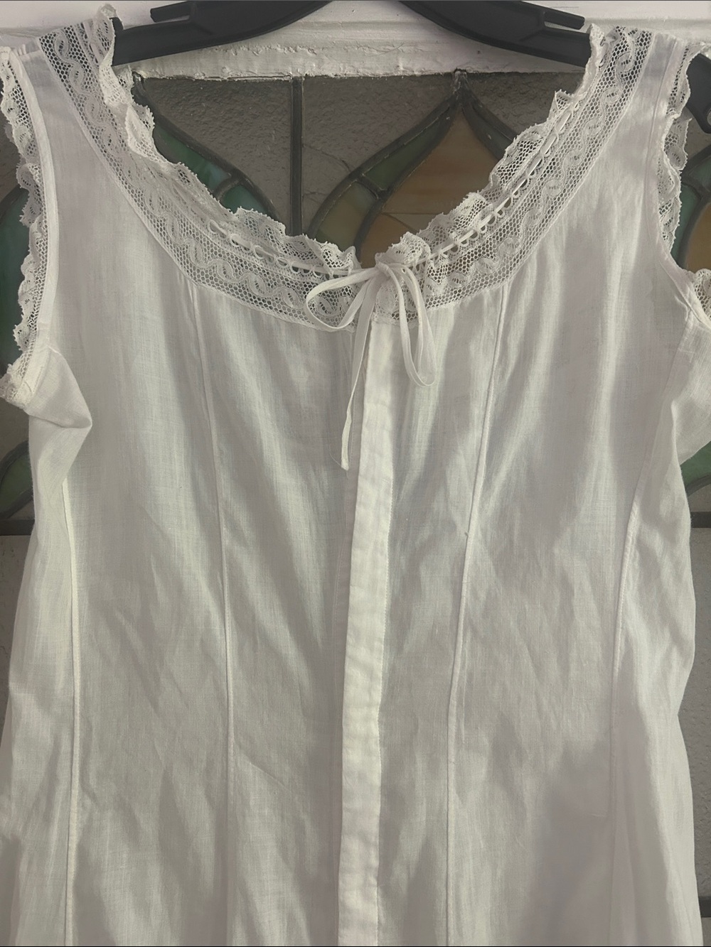 Antique White Cotton Maxi Dress with Lace Trim - Picture 3 of 6